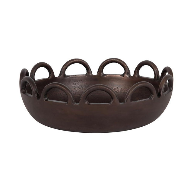 Kate and Laurel Lusila Vintage Metal Food-Safe Bowl, 12 Inch Diameter, Bronze, Classic Scalloped Loop Bowl for Use as Serving Bowl or Decorative Fruit Bowl