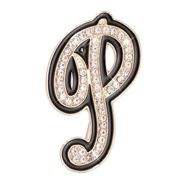 PATIKIL Rhinestone Letter Brooch Pins, Initial Broaches Metal Crystal Alphabet Lapel Pin Black Edge for Women Jewelry Gift Suit Clothes Hat Dress Coat Craft