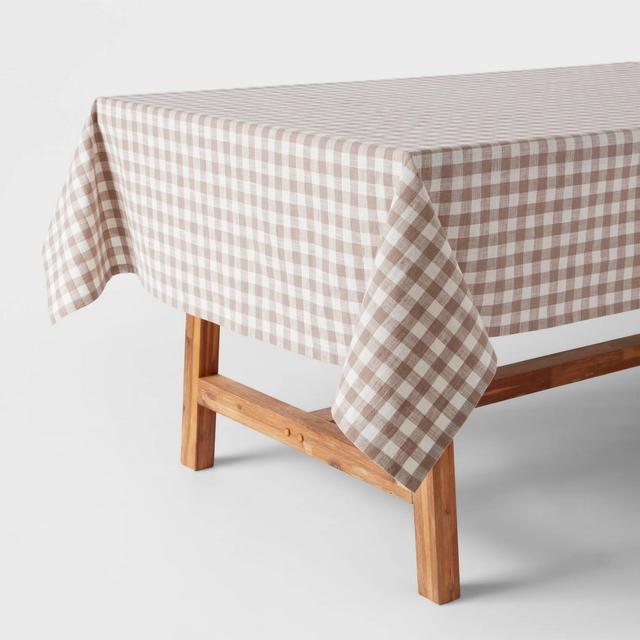 60" x 84" Cotton Gingham Tablecloth Taupe - Threshold™