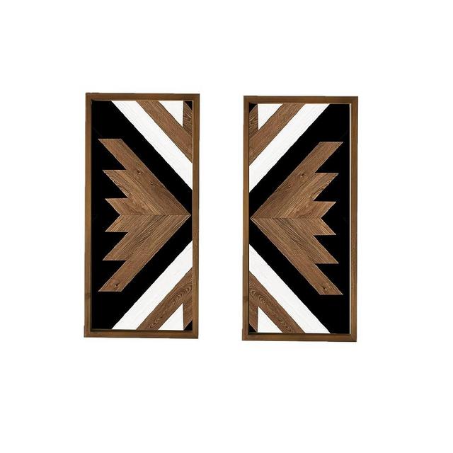 2Pcs Aztec Wood Wall Decor Southwest Nursery Kitchen Boho Cyan Black Wall Art Modern Vintage Geometric Farmhouse Rectangle Framed Hanging Signs (black, Rectangle 2 pcs)