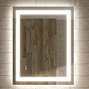 waterpar Backlit + Frontlit Tempered Glass 24-in x 32-in Polished Frameless Rectangle Dimmable LED Lighted Fog Free Bathroom Vanity Mirror ( Clear )
