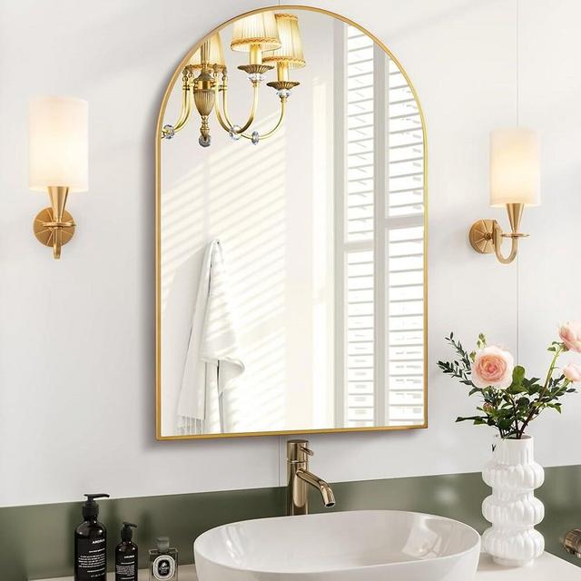 Gold Arched Wall Mirror, Arch Bathroom Mirror 20 x 30 Inches Wall Mounted Mirror for Bathroom, Bedroom, Entryway(20x30 Gold)