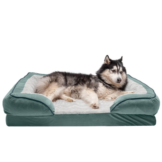 FurHaven Velvet Waves Perfect Comfort Memory Foam Sofa Dog Bed - Jumbo, Celadon Green