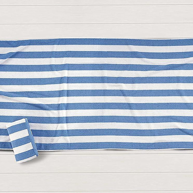 LANE LINEN 100% Cotton Beach Towel, Pack of 2 Beach Towels Set, Cabana Stripe Pool Towels, Oversized Towels for Adults (30" x 60”), Highly Absorbent, Large Beach Towels, Quick Dry Towel - Light Blue