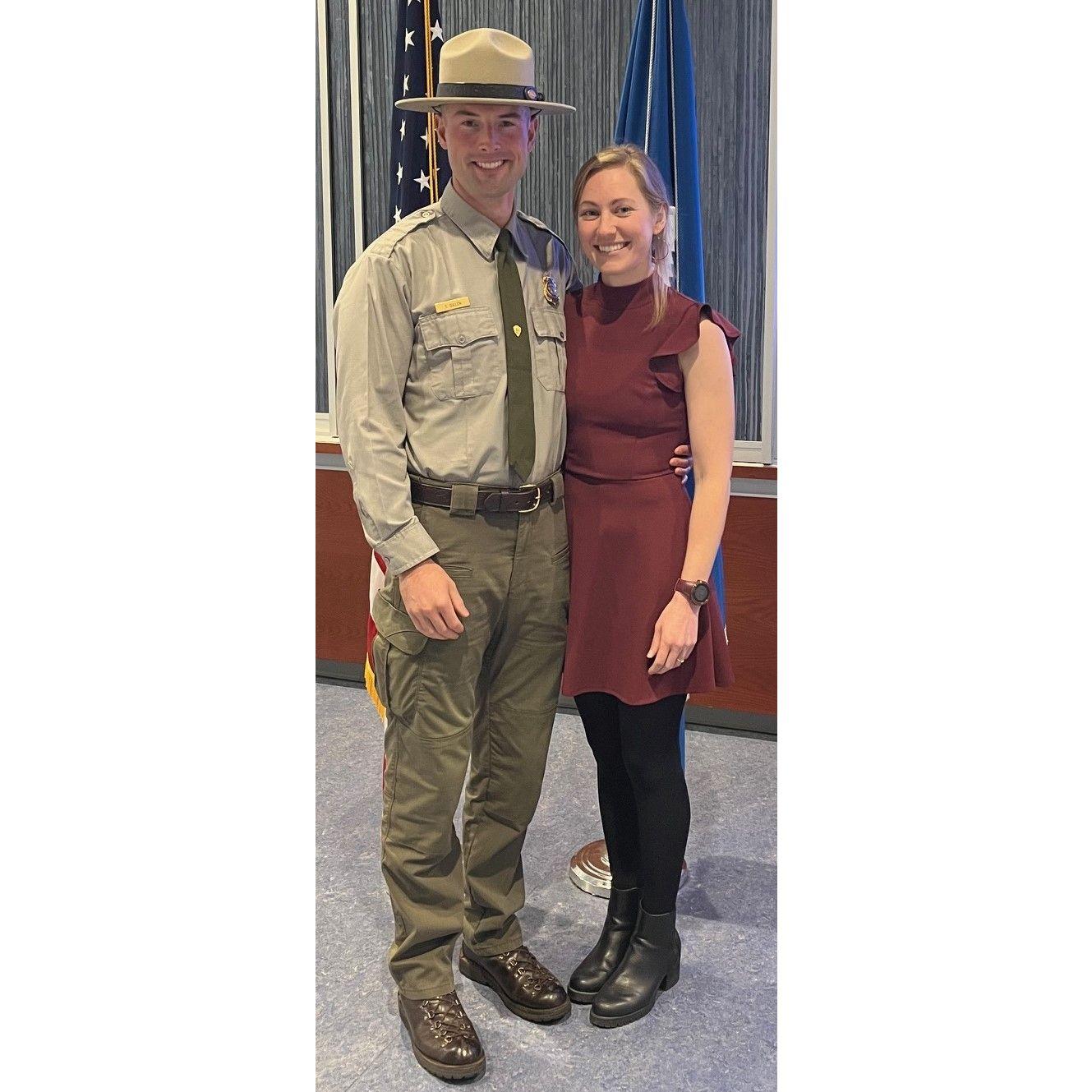Paige and Trevor at his graduation from the Federal Law Enforcement Training Center. He hasn't been clean shaven since!