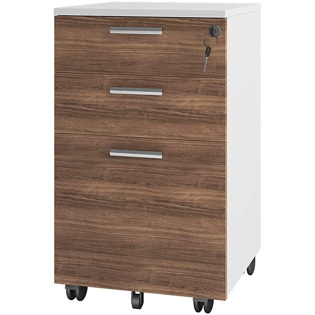 Lazio File Cabinet with Lock - Filing Cabinet for Home and Office - 3 Drawer File Cabinet with Wheels for A4 Sized Letters/Documents, Legal Sized Documents, Hanging File Folders (Golden Walnut/White)