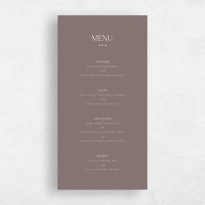 Deep Mauve, Purple Wedding Menu - Sharpe