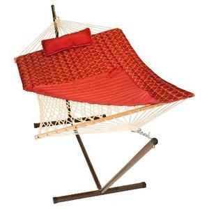 Algoma Cotton Rope Hammock And Stand Set - Red Lattice