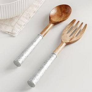 Galvanized Metal & Acacia Wood Servers, Set of 2