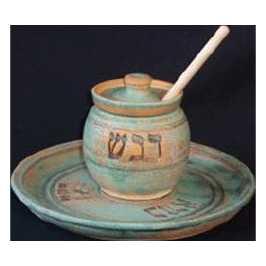 Ceramic Patina Honey Pot & Apple Dish Set By Renee Vichinsky