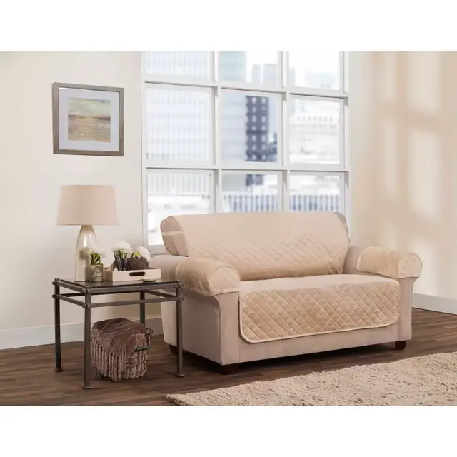 Zenna Home Plush 3-Piece Waterproof Loveseat Cover in Sand