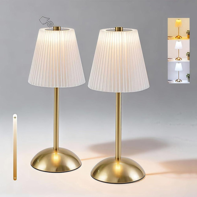 PetiitLyt 2-Pack Cordless Rechargeable Table Lamps, LED Small Battery Operated Lamp, 3 Color Temperatures & Stepless Dimming, Mini Touch Lamps for Nightstand, Dining Table, Decor, Bar, Cafe (White)