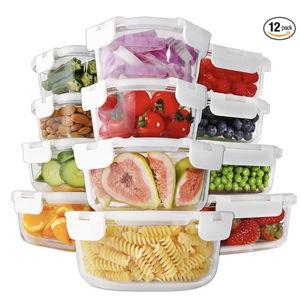 HOMBERKING 24pc Glass Food Storage Containers with Lids, Glass Meal Prep Containers with Leak Proof Snap Lock Lids, Airtight Bento Lunch Boxes, Kitchen Storage (12 lids & 12 Containers) - White