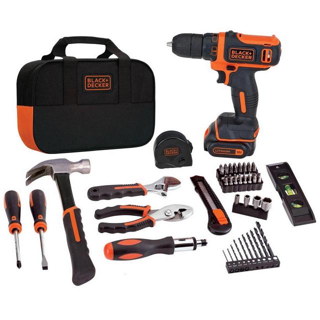12-Volt MAX Lithium-Ion Cordless Black+Decker Project Kit (57-Piece) with Battery 1.5Ah, Charger and Tool Bag