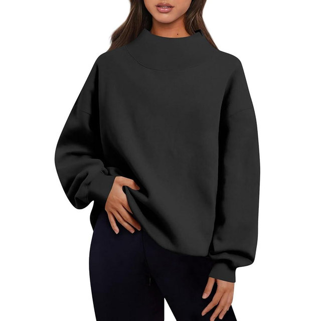 Mock Neck Sweatshirt Women Turtleneck Oversized Sweatshirts Plain Casual Long Sleeve Pullover Tops 2025 Fall Outfits