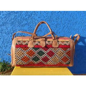 Moroccan Natural Leather Kilim Duffel Bag