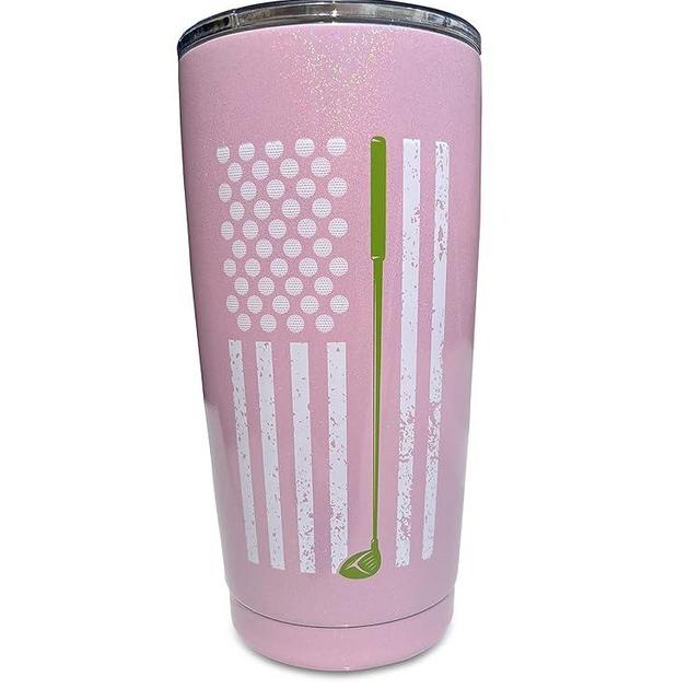 Lifecraft Golf Gifts for Men or Women, Unique Stainless Steel Travel Golfing Tumbler w/Golf Balls as Stars on American Flag, Funny Golfer Accessories Gift, Use for Coffee Beer or Wine, Pink 20 oz