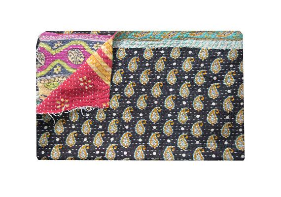 Reversible Cotton Sari Patchwork Kantha Throw