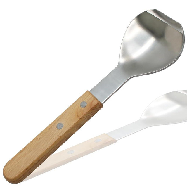 Amgiimor Ice Cream Metal Spade Heavy Duty Stainless Steel Dessert Shovel Wooden Handle Butter Cutter Kitchen Utensil (Round Shovel)