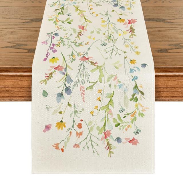 Artoid Mode Wildflowers Bloom Flowers Spring Table Runner, Seasonal Summer Floral Kitchen Dining Table Decoration for Home Party Decor 13x72 Inch