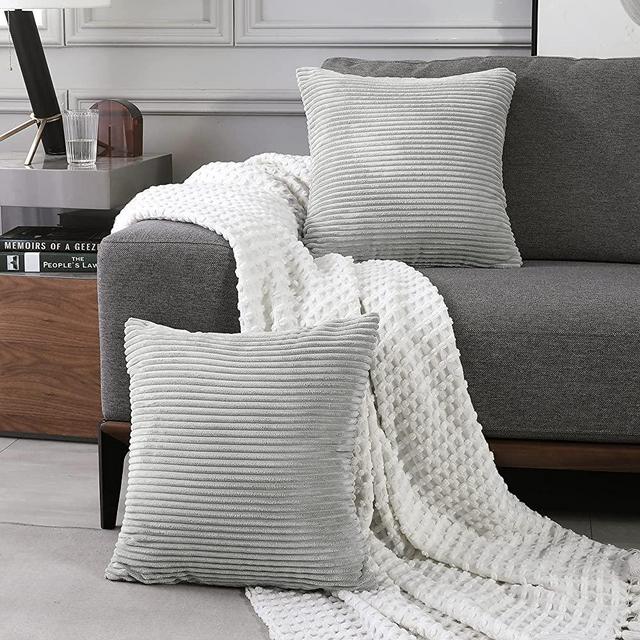 Deconovo Set of 2, Throw Pillow Cover for Bedroom, 24x24 Inch, Gray, Super Soft Corduroy Cushion Covers, Machine Washable Pillow Cases