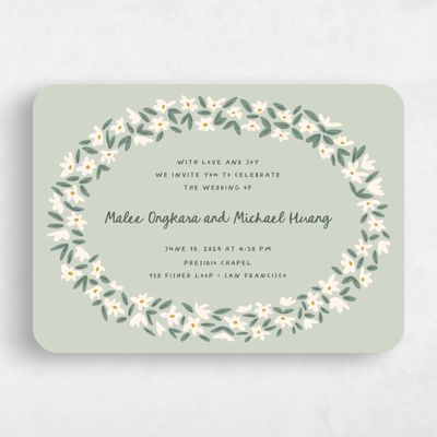 Green Rounded Wedding Invitation - Marguerite Landscape