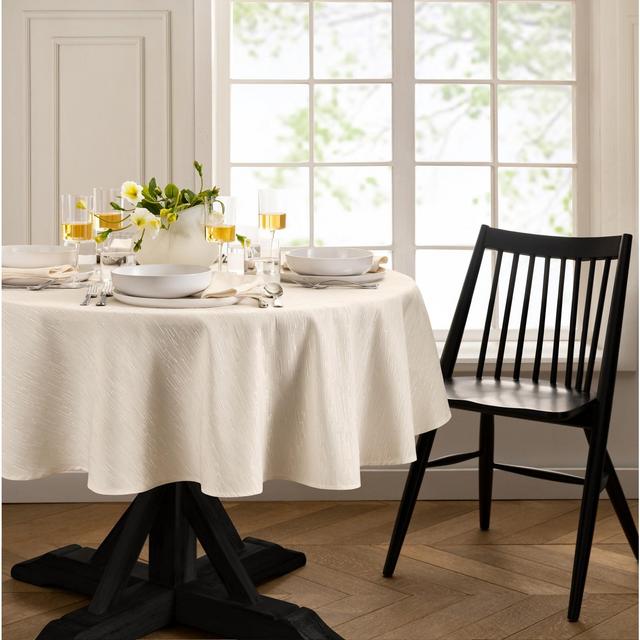 Continental Solid Texture Water and Stain Resistant Tablecloth - 60" x 84" Oval - Ivory - Elrene Home Fashions