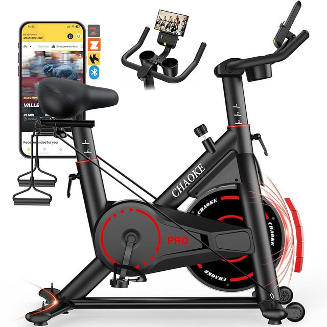 Exercise Bike, CHAOKE Quiet Adjustable Magnetic Resistance Stationary Bike for Home Cardio with App Compatible, 350LB Weight Capacity Indoor Cycling Bike with Comfortable Seat & Digital Display