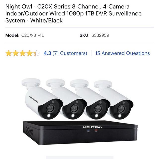 Night Owl - C20X Series 8-Channel, 4-Camera Indoor/Outdoor Wired 1080p 1TB DVR Surveillance System - White/Black