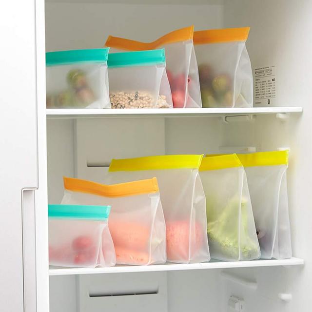 9pc Food Reusable Storage Bags BPA Free Fruit Vegetable Meat Liquid Snack Preservation Freezer Gallon Bag Leakproof Seal Ziplock Waterproof Silicone