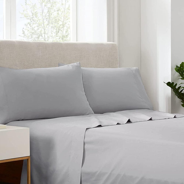 SERTA Simply Clean Soft Hypoallergenic Stain Resistant Deep Pocket 4 Pieces Solid Bed Sheet Set, King, Silver Grey