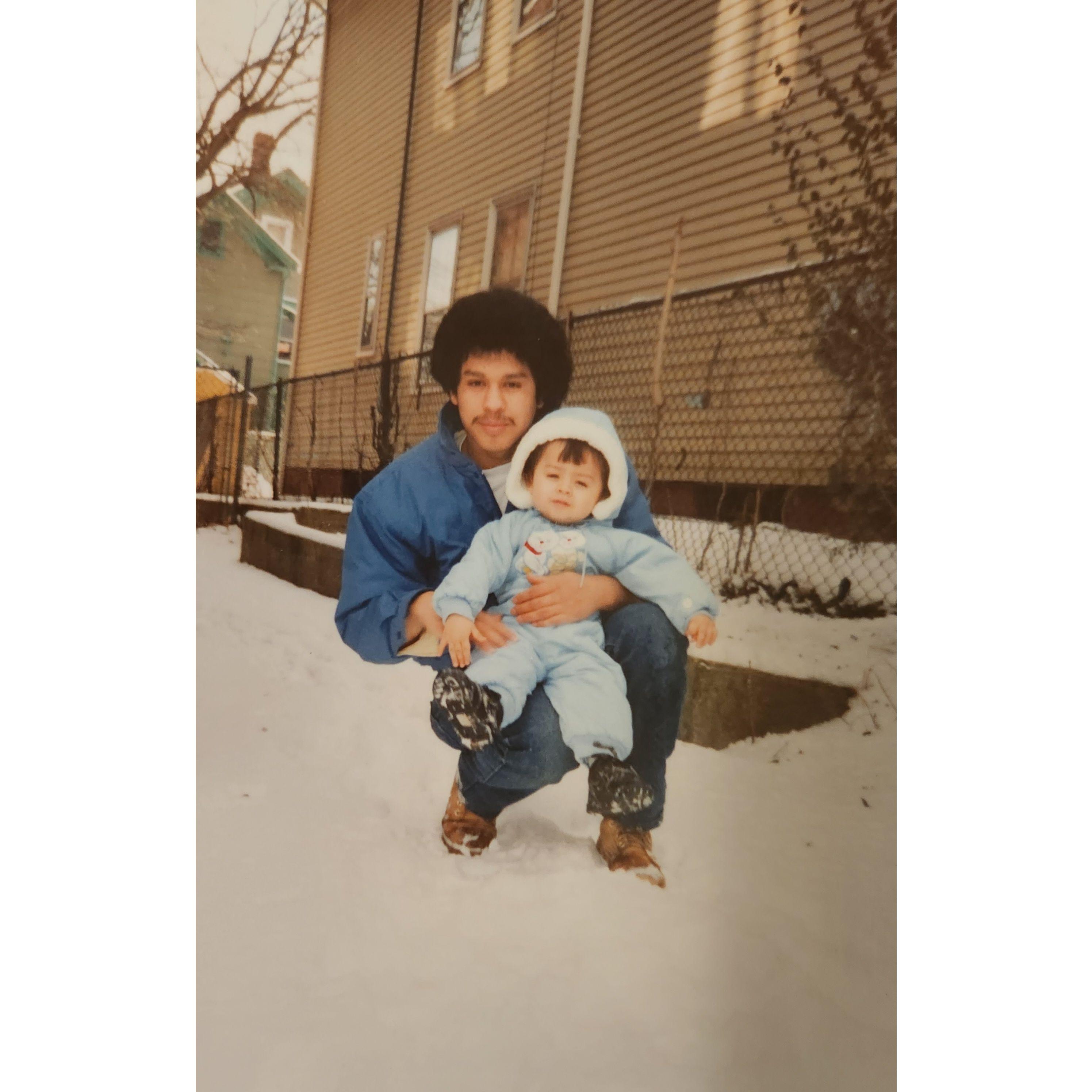 Freddy playing in the snow with his Dad! 