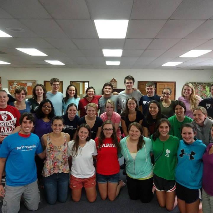 We met at Penn Newman's 2013 Novus retreat. Aubrie thought Matthew was weird and that she was going to be one of the cool kids at Penn. Five of our wedding guests are also in this picture.