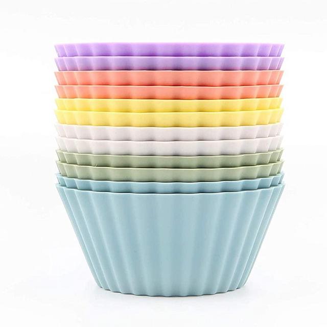 SAWNZC Silicone Baking Cups, Reusable Muffin Liners Non-Stick Cup Cake Molds Set Cupcake Liner Standard Size Cupcake Holder, 12Packs in 6 Natural Colors