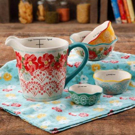 The Pioneer Woman Vintage Floral 4-Piece Measuring Bowl with 4-Cup Measuring Cup, 5-Piece Set