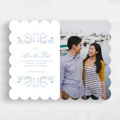 Blue Scalloped Wedding Save the Date - Camberley Photo