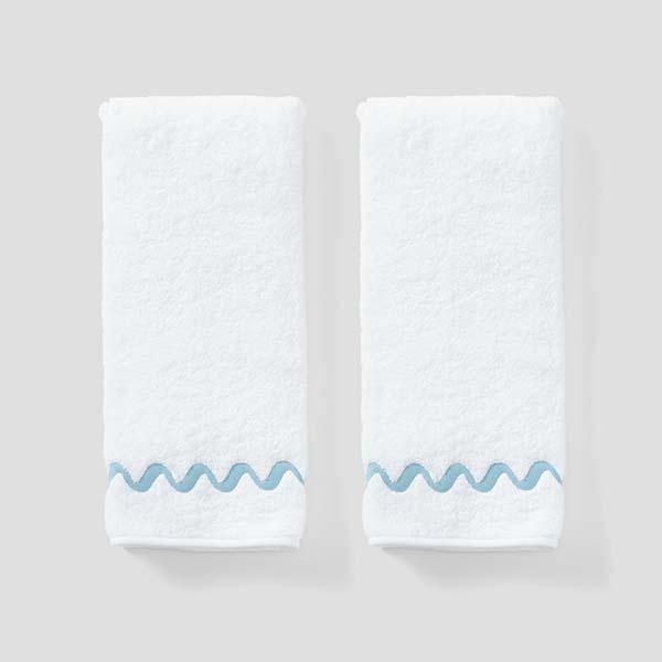 Weezie - Wave Embroidered Hand Towels (pair) - Blue