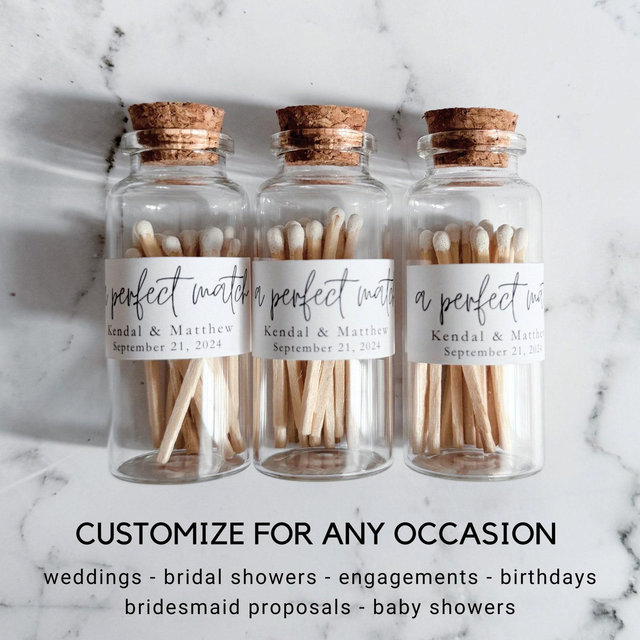 The Perfect Match Wedding Favor | Personalized Glass Match Bottle | Bridal Shower Favors | Wedding Favors for Guests | Buy in Bulk