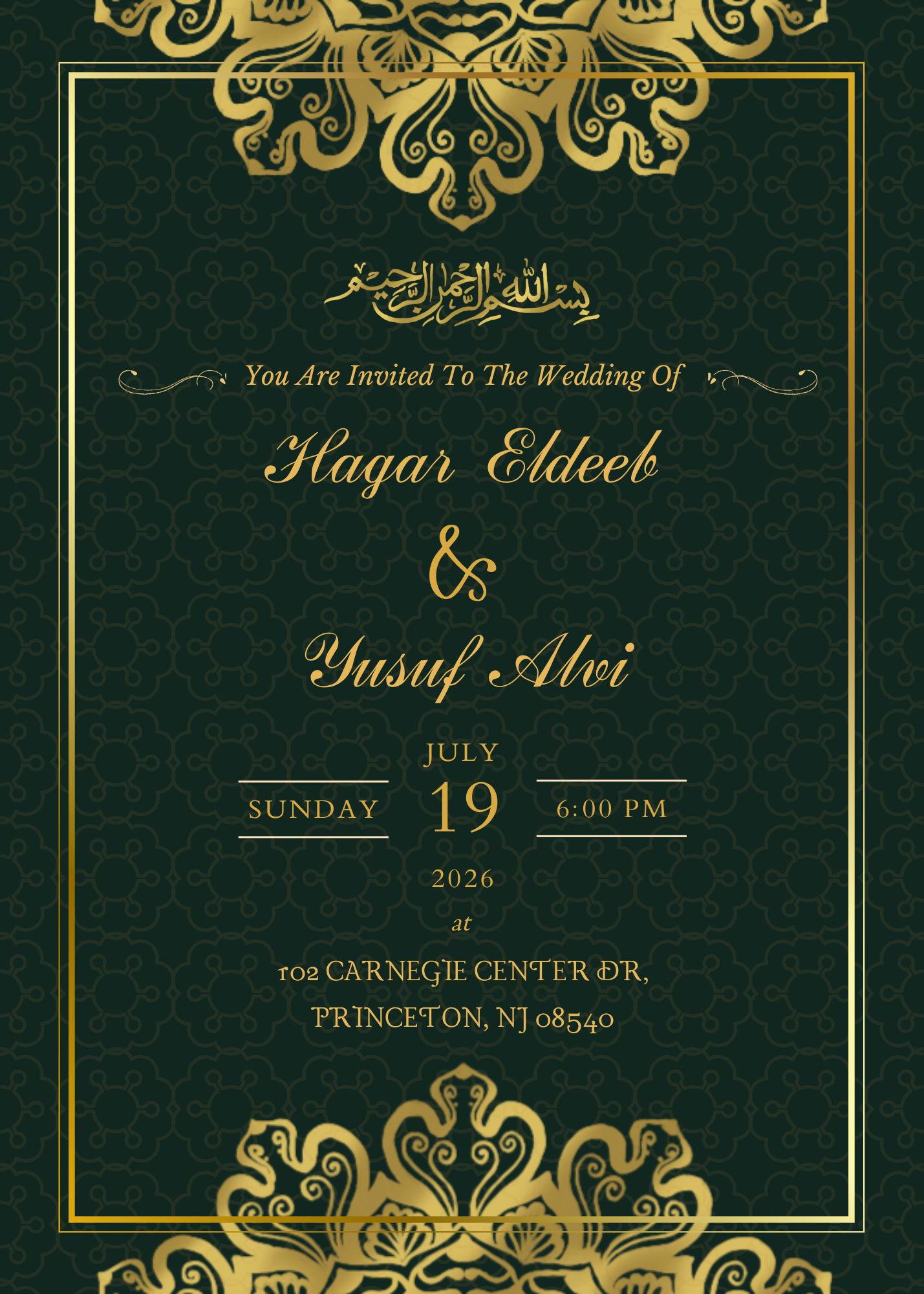 The Wedding Website of Hagar Eldeeb and Yusuf Alvi
