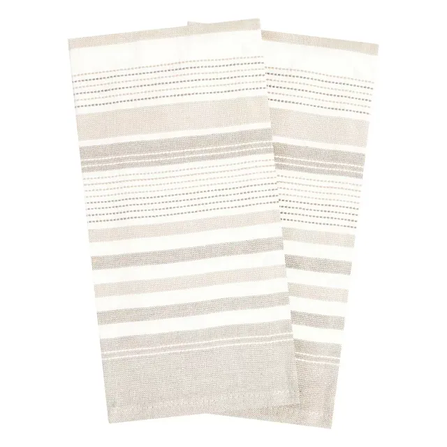 T-fal Dual Terry Stripe Kitchen Towel, 2 Piece Set, Toast
