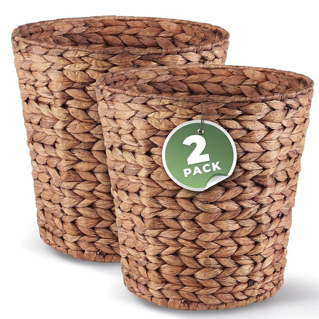 84ECO 2-Pack Red Brown Wicker Trash Cans for Bathroom, Bedroom, Office