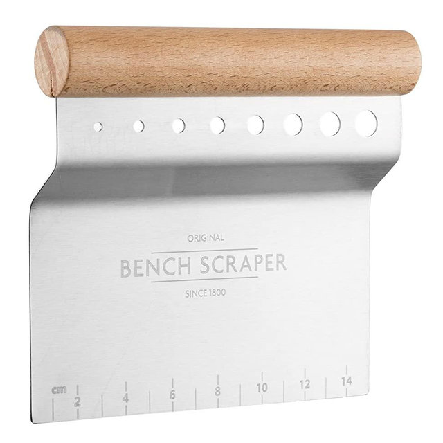Mason Cash Innovative Kitchen Stainless Steel Bench Scraper/Ruler Measure/Dough Cutter with Integrated Herb Stripper and Wooden Handle