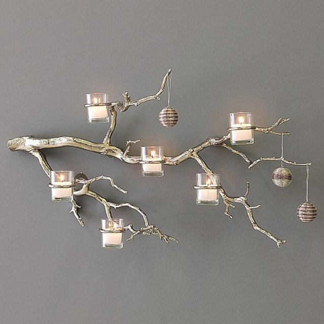 Manzanita Branch Wall Candle Holder, Rustic Silver Votive Display, Tree Branch Wall Candle Holder, Tree Branch Decor, Glass Votive Holder
