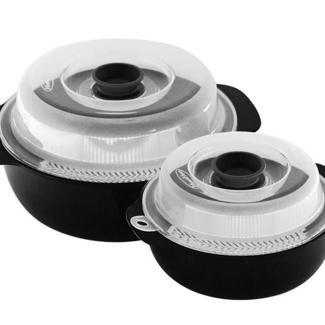 Multi-Propose Microwave Steamer 40.5 fl.oz. 18.5 fl.oz. BPA free Pack of 2 Made in Korea (Medium, Black)