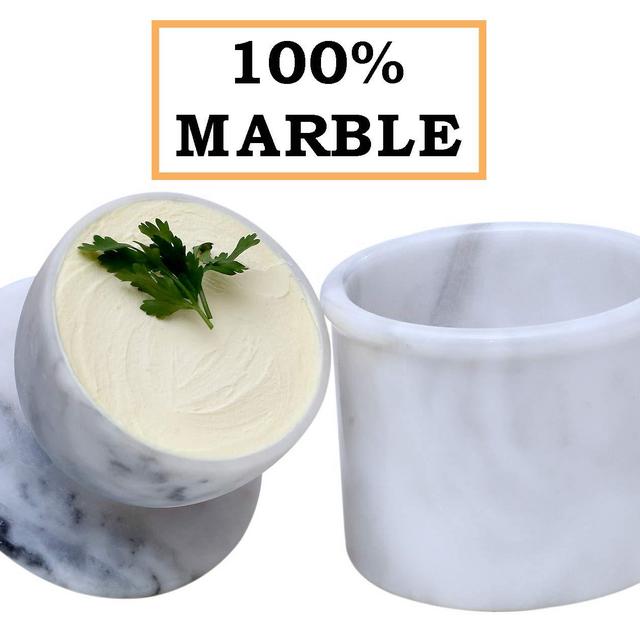 Butter Dish Cover Pot Handmade Marble French Butter Storage Bell Crock Keeper for Kitchen - Non Ceramic - Utensil Holder - Cold Cheese Deep Covered Kitchenware Jar Container butter grater churner boat