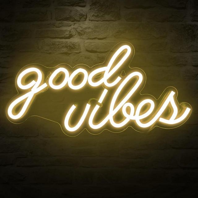 DECANIT Good Vibes Neon Sign for Wall Decor，Powered by USB Neon Light for Bedroom Decor, Warm White Color,16.1"x 8.3"x 0.6"