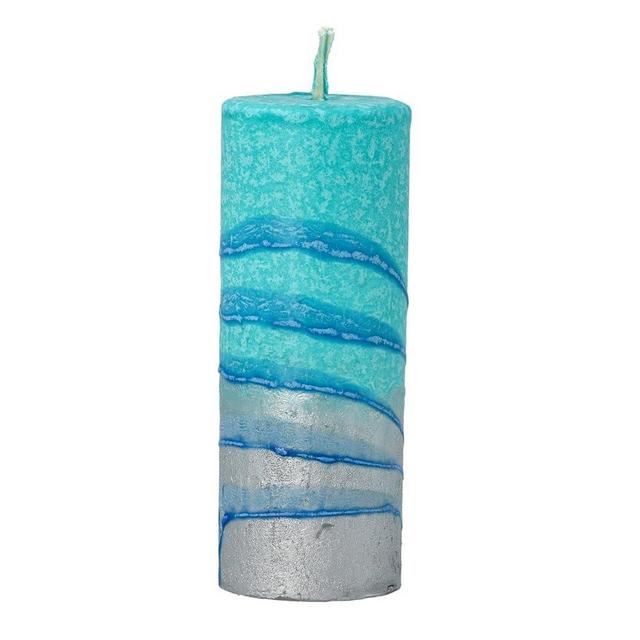 SHALHEVET LIGHT Safed Candles Co. Pillar Havdalah Candle Hand Dipped Made in Israel 6" (Turquoise/Silver)