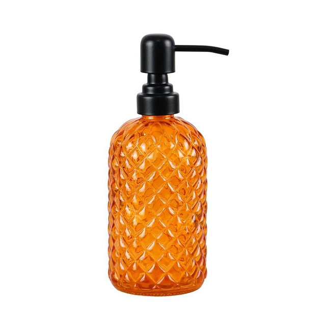 Hzxcuim 12Oz Glass Soap Dispenser with 304 Black Rustproof Stainless-Steel Pump, Refillable Glass Soap Dispenser for Kitchen, Bathroom, Farmhouse (Orange)