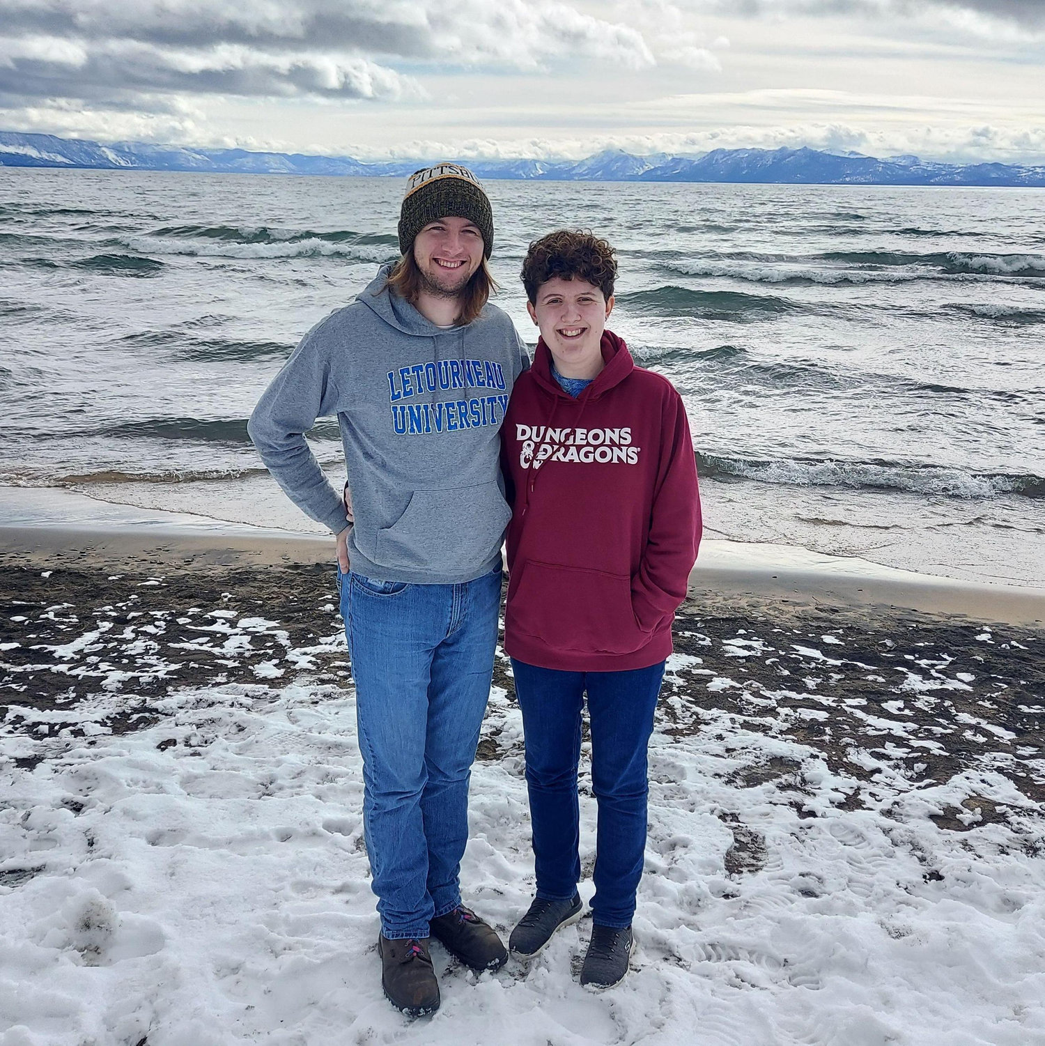 Feb. 2025 - Us on King's Beach, Lake Tahoe
