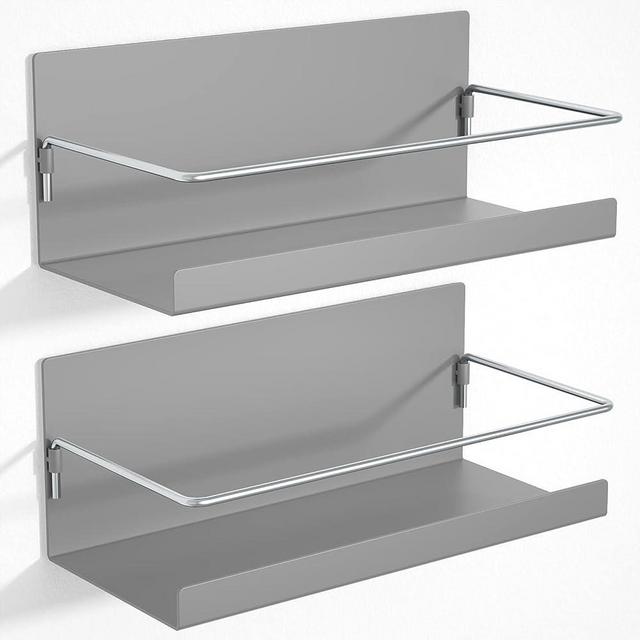 SZQINJI Magnetic Spice Rack Organizer Pack of 2, Strong Magnetic Shelf for Refrigerator Space Saving Kitchen Organization, Metal Fridge Shelves for Holding Spices, Jars, Bottle, Gray